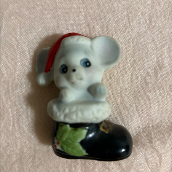 Vintage Homco Ceramic Figurines 8903, Christmas Cat and Mouse In Boots - Picture 5 of 7